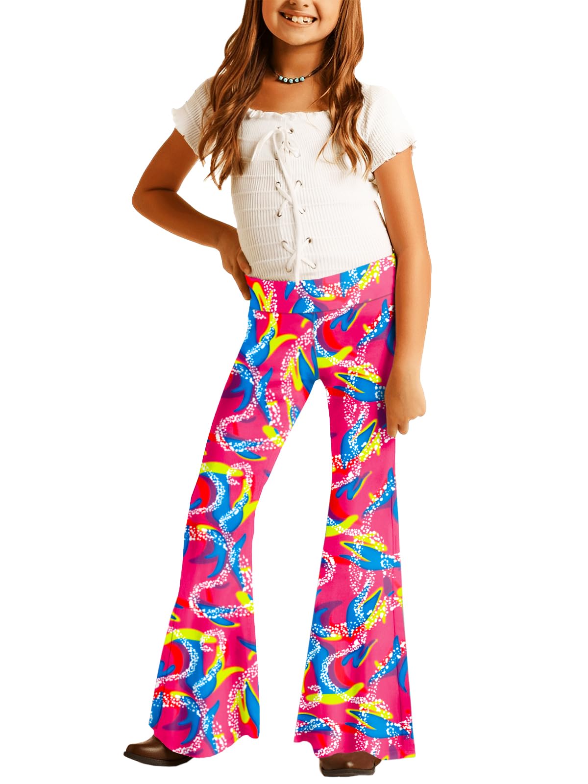Deerose Girls Halloween Hippie Bell Bottom Pants High Waist Flare Pants 5-14 Years