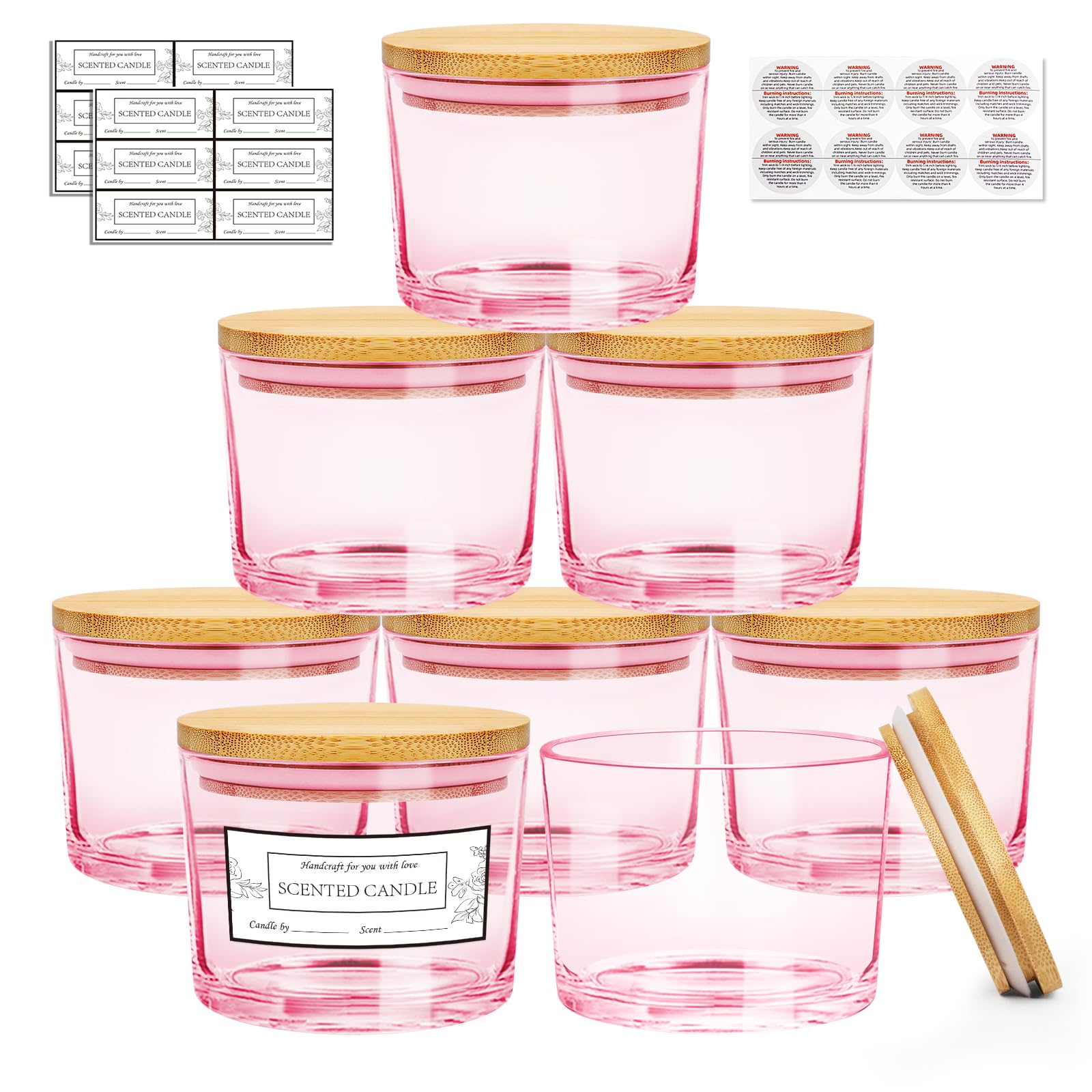Snapklik.com : CONNOO 8 Pack 12 OZ Pink Glass Wide Mouth Candle Jars ...