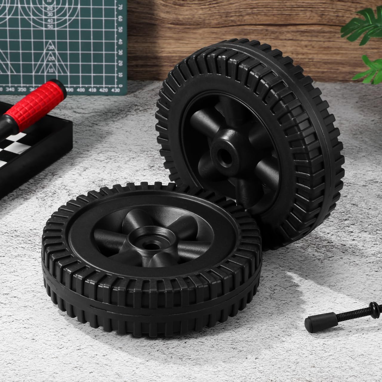 Toddmomy 2Pcs Bbq Grill Replacement Wheels 6 Inch Heavy Duty Pe Material Heat Resistant Wheel Set for Gas Grills and Lawn Mowers Easy to Install and Maneuver