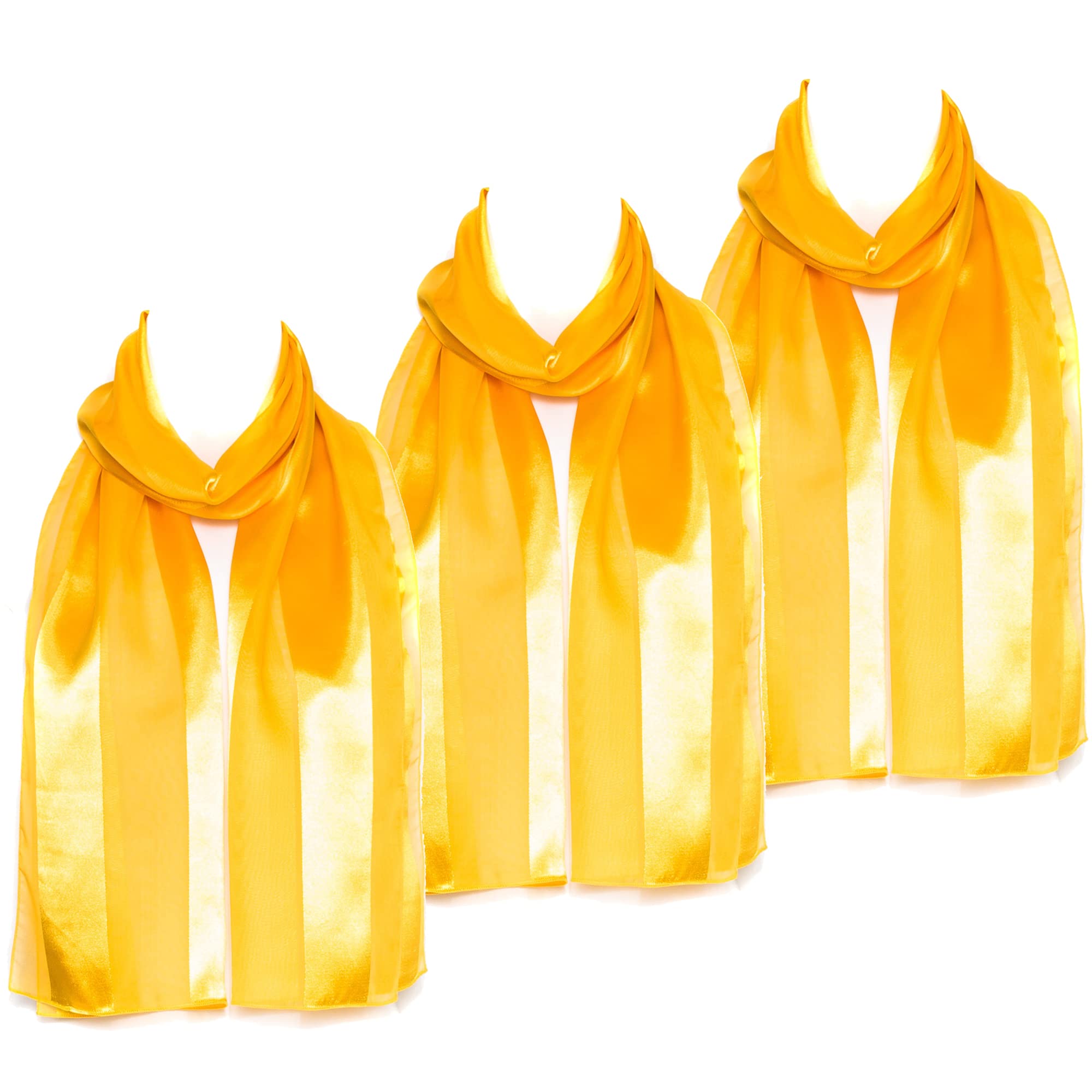 Hat To Socks Plain Elegant Chiffon Satin Scarf Pack of 3 (Yellow)