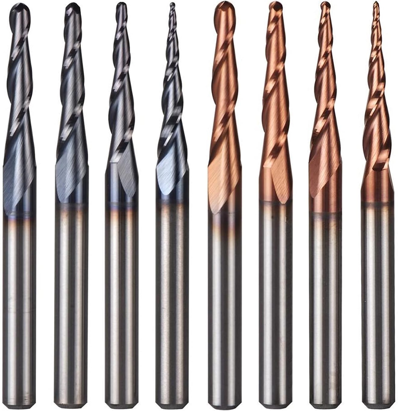 5pcs/Lot Tapered Ball Nose Spiral End Mill Tungsten Solid Carbide 3.175mm Nano Coating Tungsten Carbide CNC Router Bits CNC Taper Wood Metal Milling Cutter(5PC R0.75 D3.1 HRC62)