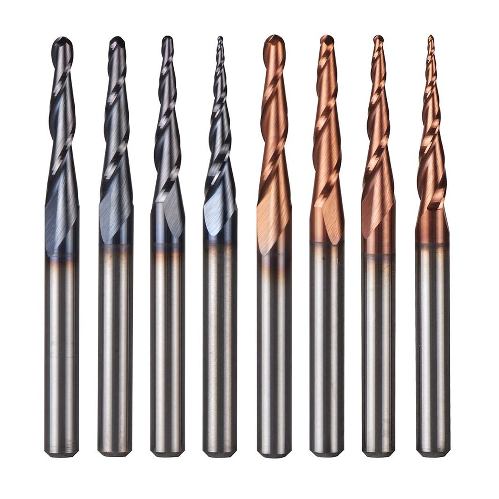 5 sztuk/partia stożkowa głowica kulowa frez spiralny z węglika wolframu, 3,175 mm, nanopowłoka, frez CNC, stożkowy frez CNC do drewna i metalu (5PC R1.0 D3.1 HRC62)