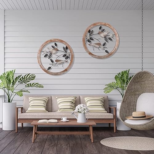 Miniatura 9 de FGstyle 2 piezas ultra gruesas de decoración de pared de granja de pájaro en rama de árbol, decoración de pared de cocina de madera rústica, arte de