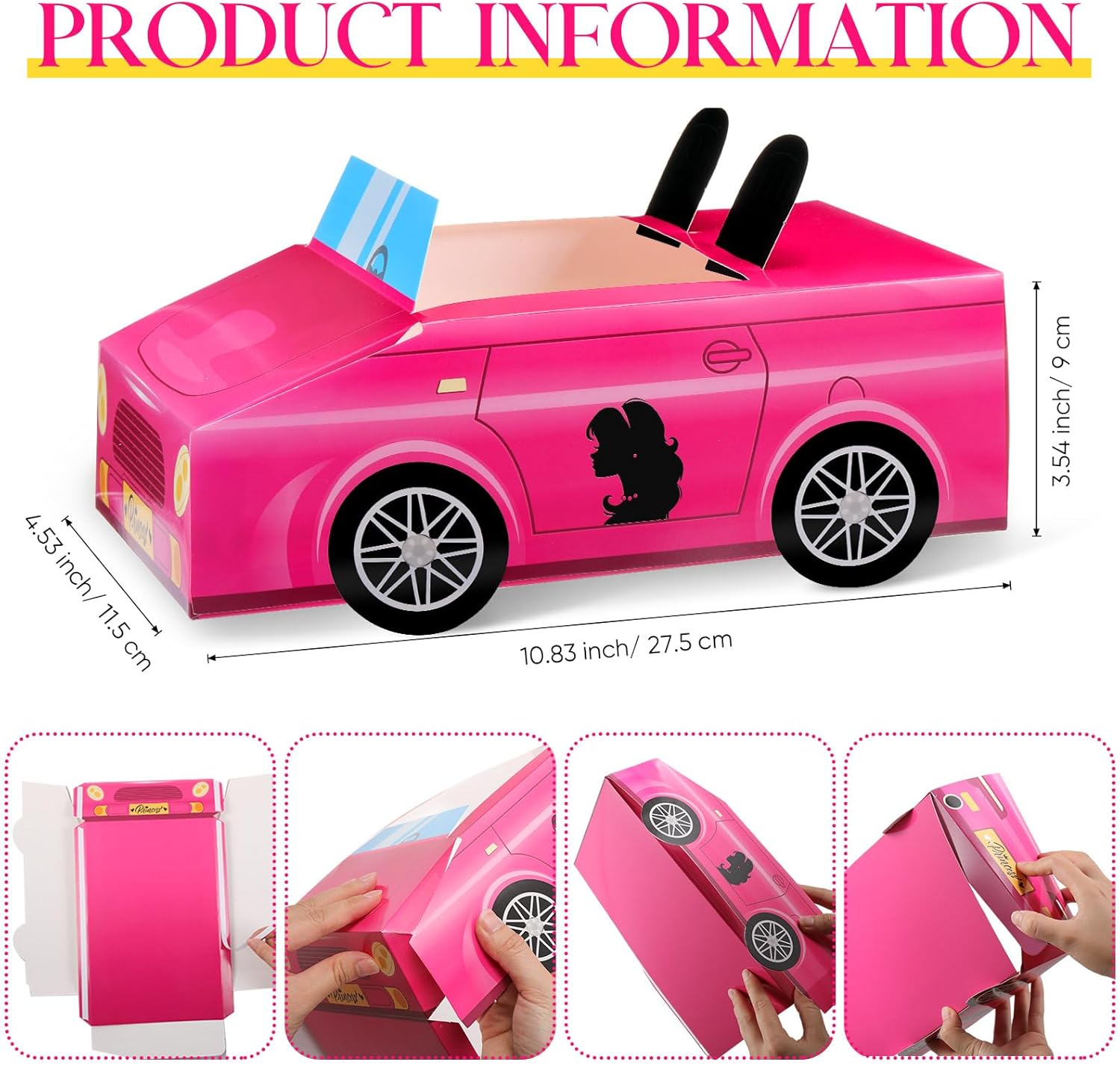 Soulchen 12 Pcs Pink Cardboard Cars for Car Party Food Trays Boxes Pink Bachelorette Party Supplies Table Centerpiece Decorations for Snack DIY Flower Arrangements