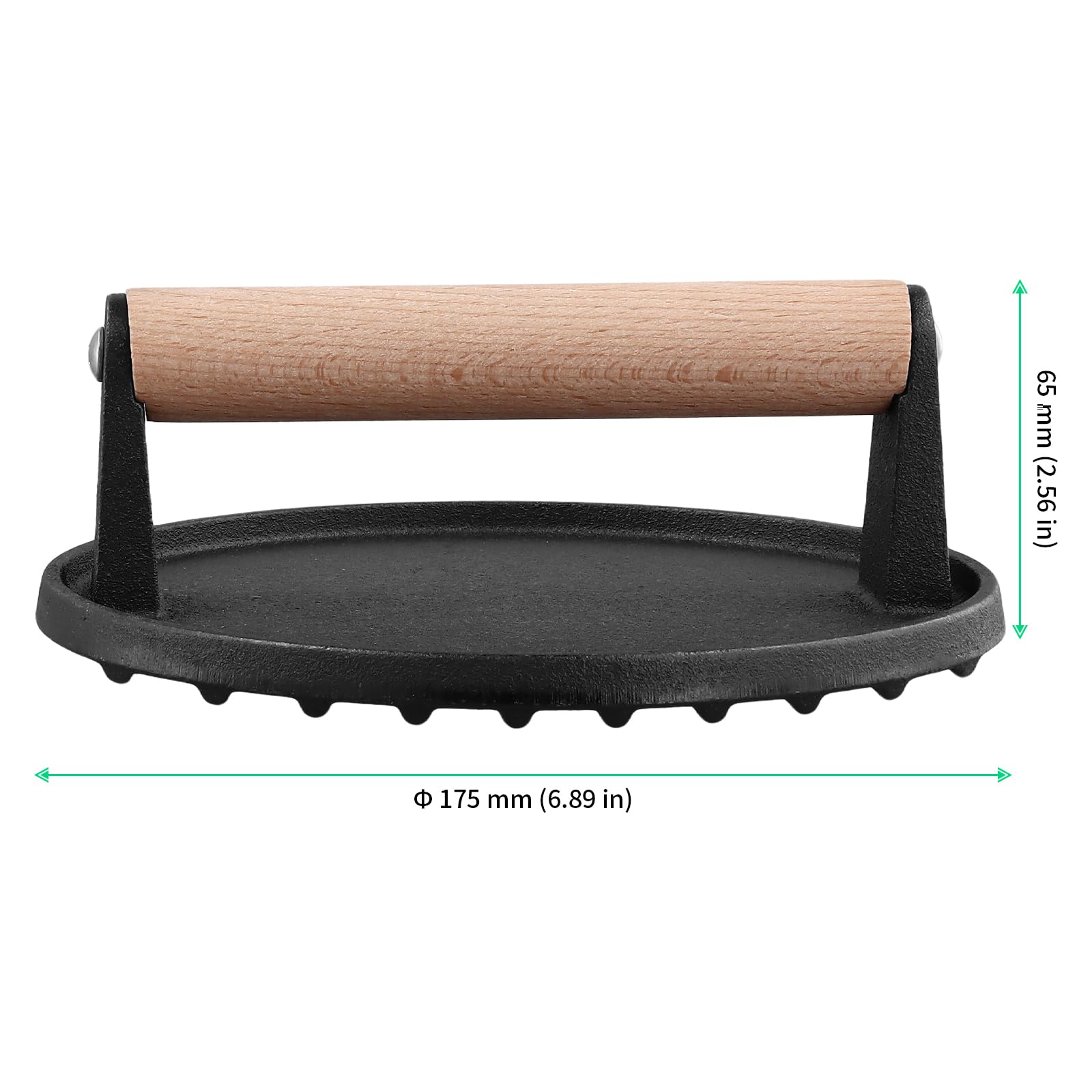 FUNSUEI Set di 2 Presse per Hamburger in Ghisa, 17,5 cm, 1 kg, Antiaderente, Manico in Legno, Smash Burger Press per BBQ, Bistecche e Griglia