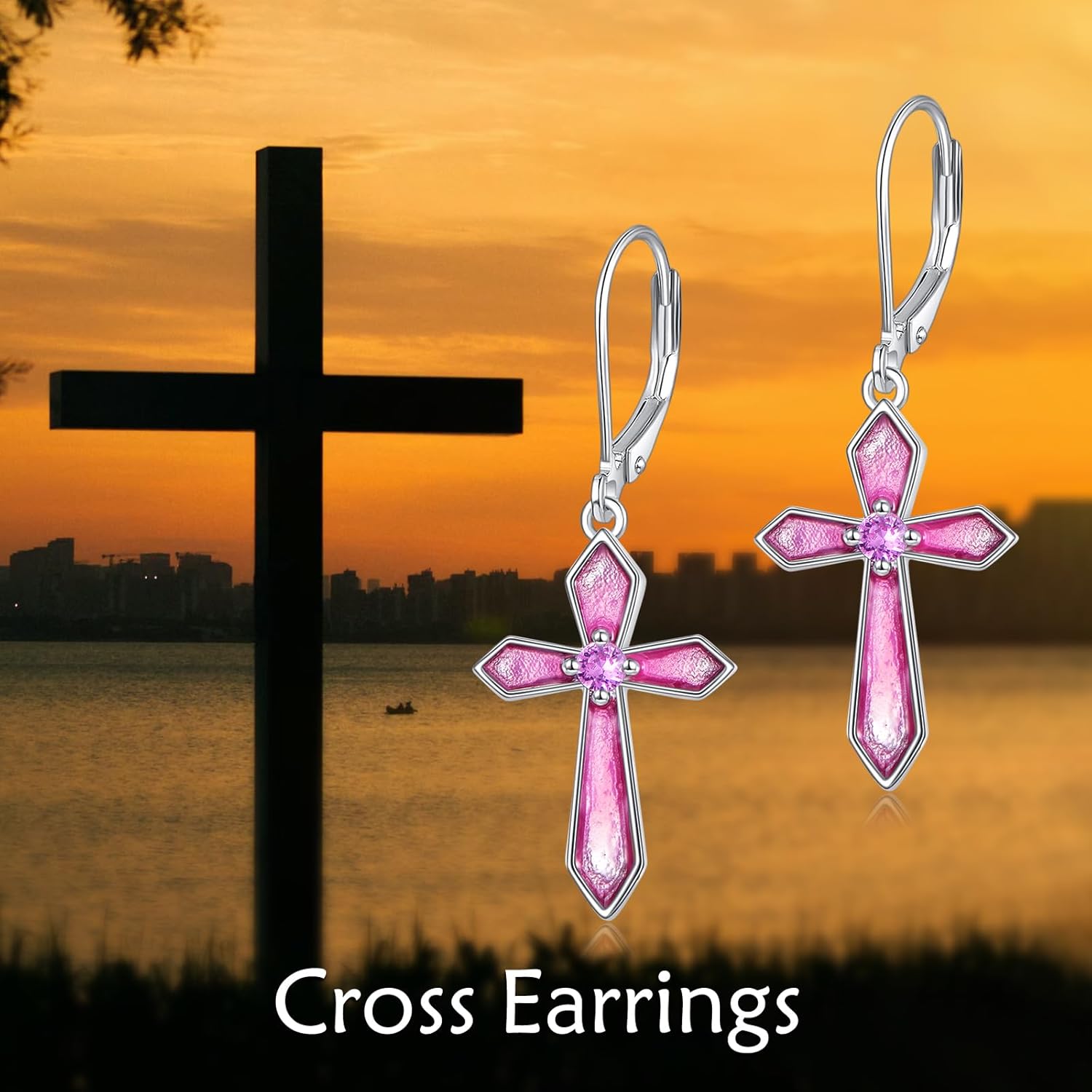 Cross Earrings 925 Sterling Silver Cross Dangle Drop Birthstone Earrings Jewelry Gifts for Women