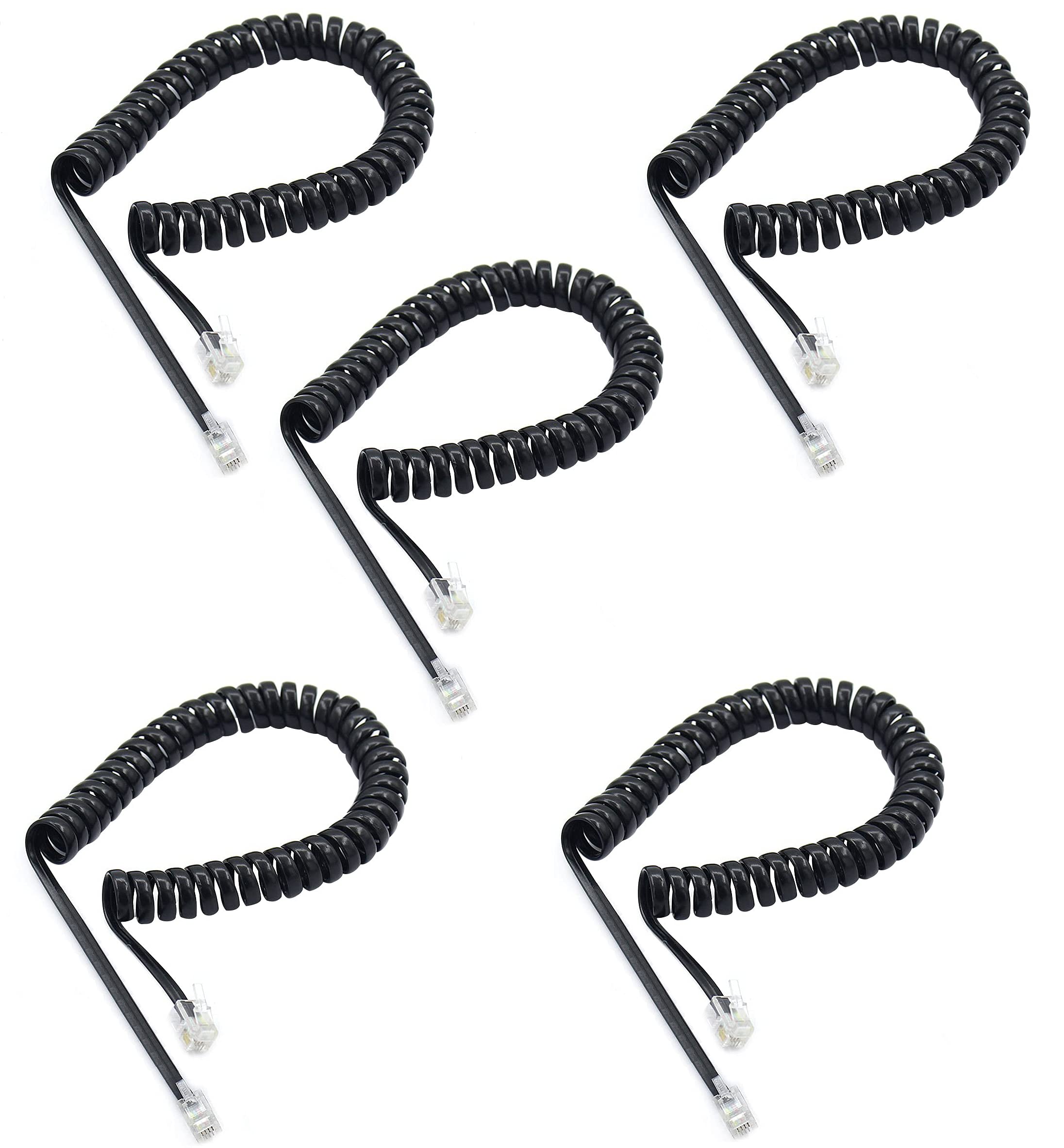 Telephone Extension Coil Cable Cord 2 Meter / 6.5feet - (Black) (5 PACK)-image-23