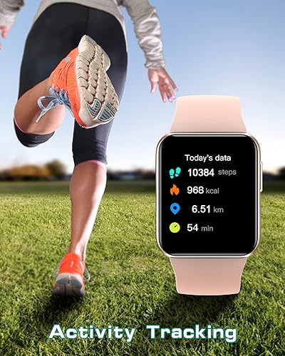 Vista 2 de GRV Reloj inteligente para hombres y mujeres, reloj inteligente para teléfonos iOS y Android, cara de reloj personalizado IP68, impermeable, rosa