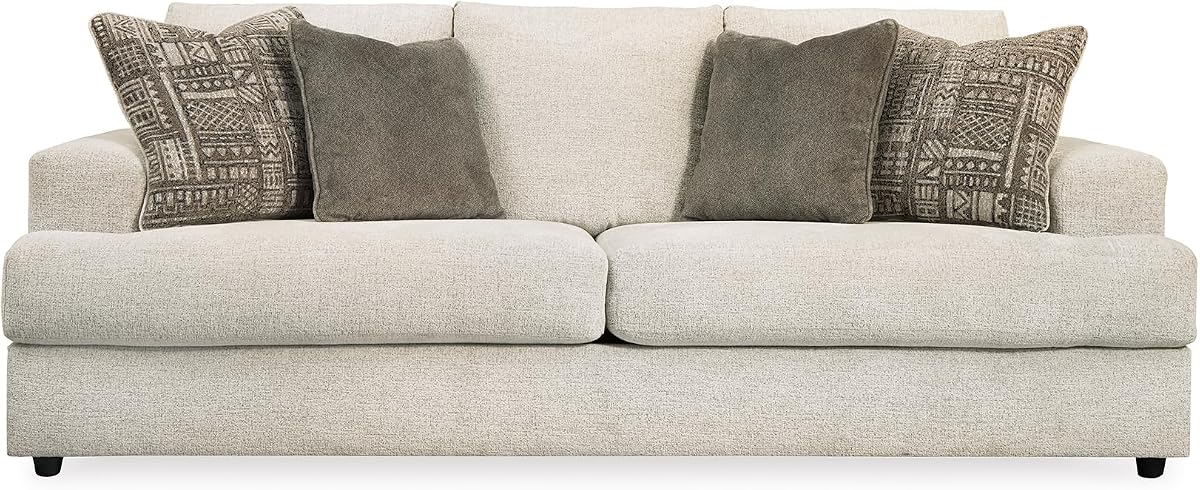Diseño exclusivo de Ashley Soletren Sofá de chenilla, piedra, sin ensamblaje | Madera diseñada y estructura de madera, 96 de ancho, diseño de asiento de 23 de profundidad, base de plataforma antihundimiento, 4 cojines de jacquard