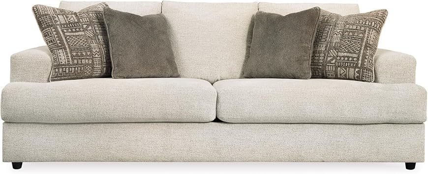 Signature Design by Ashley Soletren Contemporary Chenille Sofa with 4 Accent Pillows, Off-White