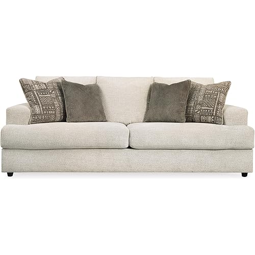 Signature Design by Ashley Soletren Contemporary Chenille Queen Sofa Sleeper with 4 Accent Pillows, Off-White