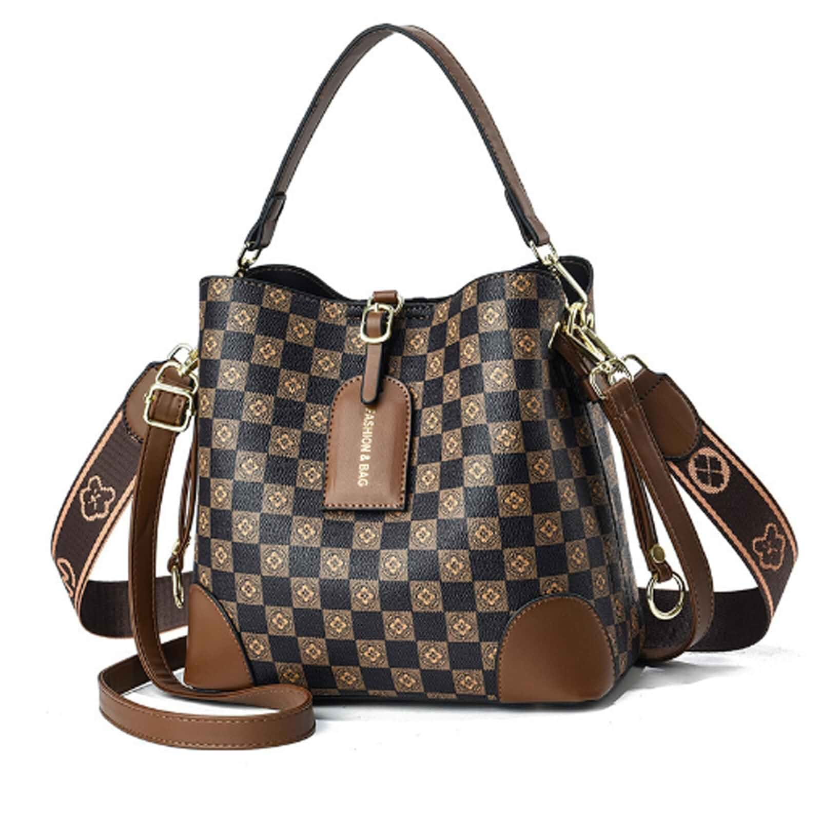 Polade Cross Body Bag Purses for Women - PU Leather Crossbody Bucket Bag with Two Adjustable Shoulder Strap, Multiple Pockets