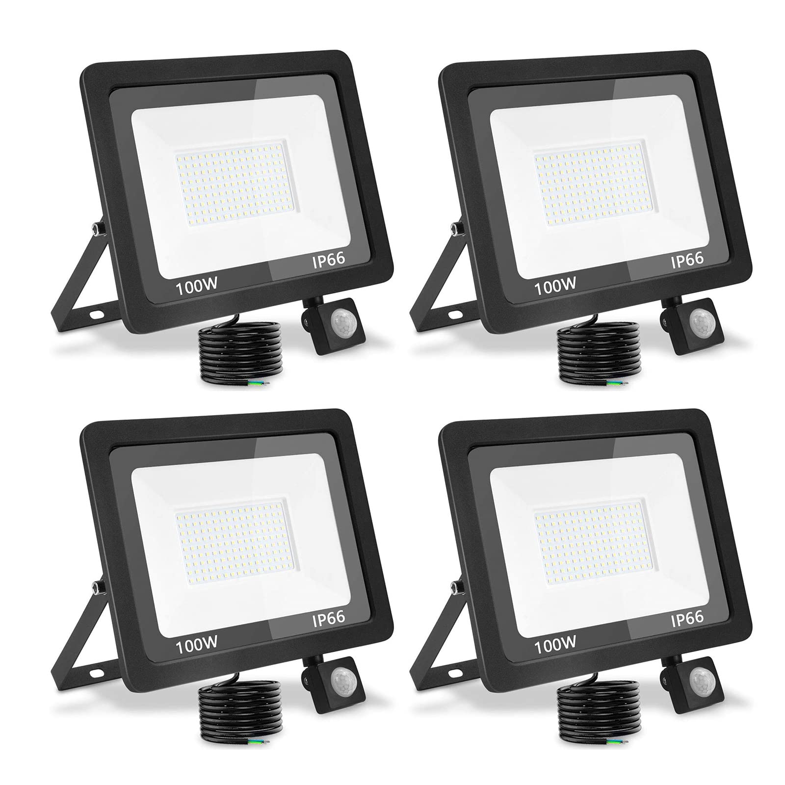 100W Focos LED Exterior con Sensor de Movimiento,10000LM Focos LED Exterior,Blanco Frío 6000K Proyector Led para Exteriores Impermeable IP66 Foco Led para Patio,Almacén,Camino,Jardín(4pcs)