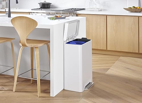 Vista 113 de Kohler 20956-ST - Escalón de cocina de reciclaje manos libres de 11 galones, cubo de basura con pedal de pie, tapa de cierre silencioso, acero Acero