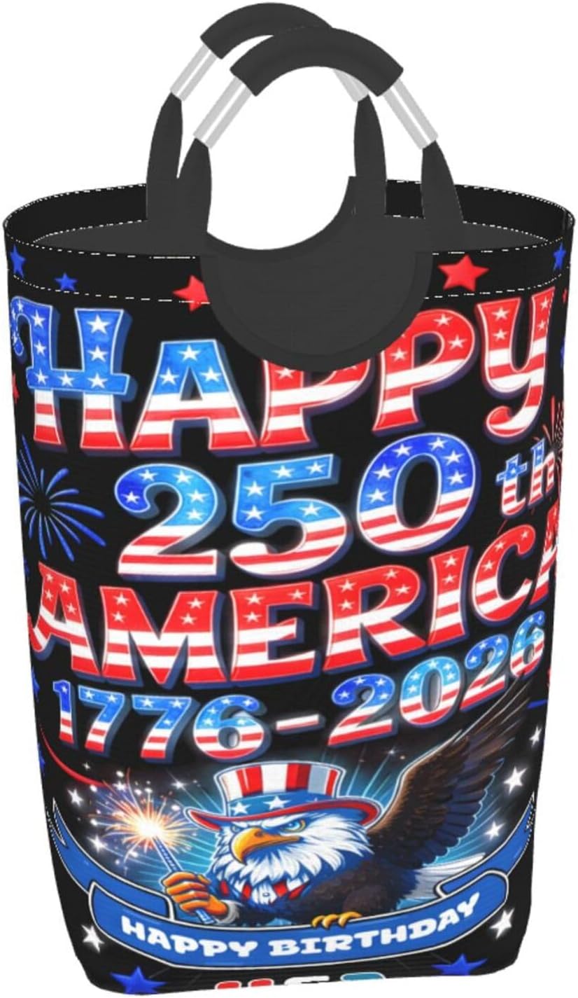 1776-2026 Patriotic Foldable Dirty Laundry Bag, Waterproof Oxford Fabric With Pe Board Base, 50l Capacity For Home & Travel