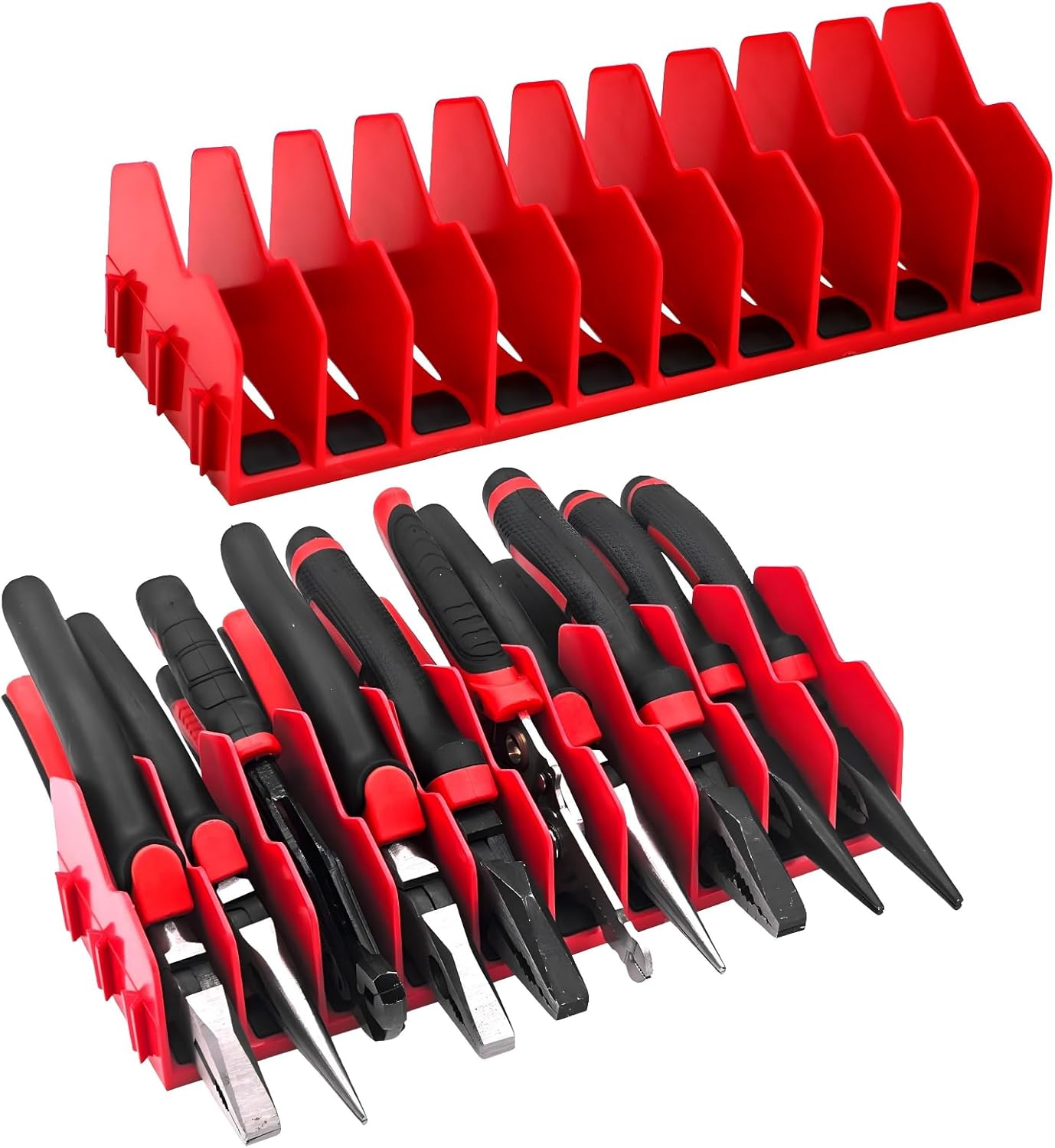 20-Slot Heavy Duty Plastic Tool Pliers Organizer Rack, 2-Pack with Non-Slip Base, Expandable Design, Pliers Holder and Cutter Organizers, Fits Drawers & Toolboxes (2, Red)