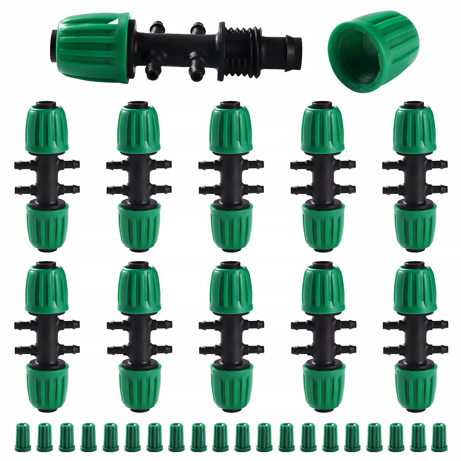 VooGenzek 10 Stücke Barbed Tee Anschluss, 6-Wege Barbed Garten Schlauch Verbinder, Barbed Bewässerung Connector für 13/16 mm bis 4/7 mm, Gartenbewässerung Wasser Divider für Garten, Rasen, Grün