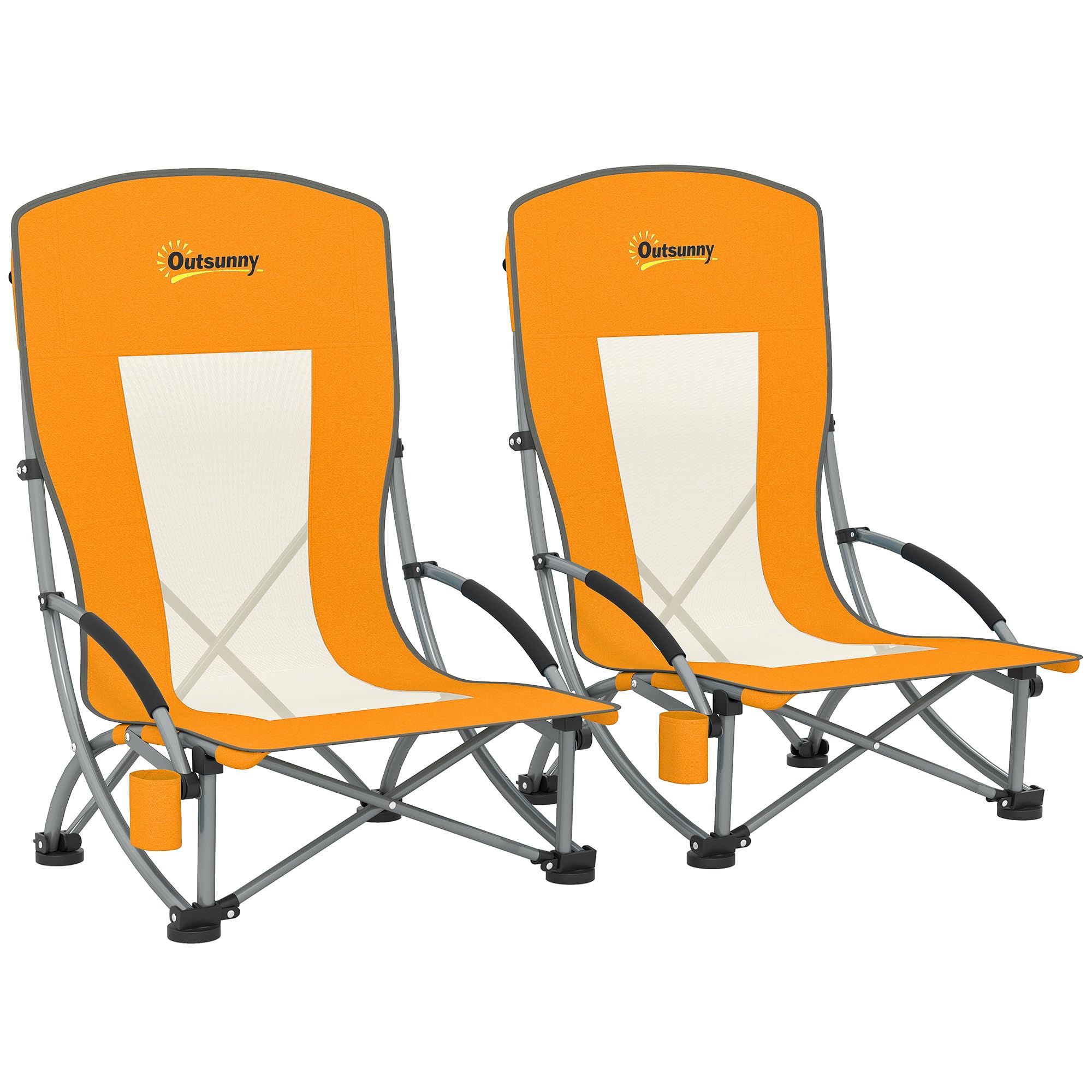 Outsunny Lot de 2 Chaises de Plage Pliable Chaises Camping Orange