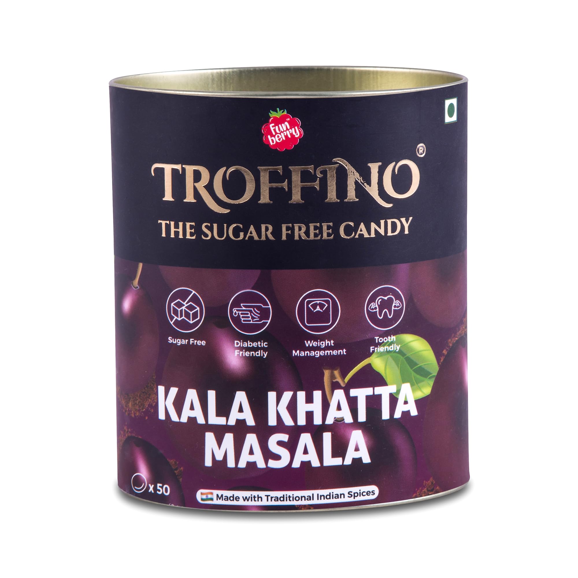 TROFFINO Sugar Free Indian Spices Kala Khatta Masala Candy Jar (50 Candies) - Mouth Watering Hard Candies, Gluten-Free - Pack of 1 (B0CK4TN6HR) Amazon Price History, Amazon Price Tracker