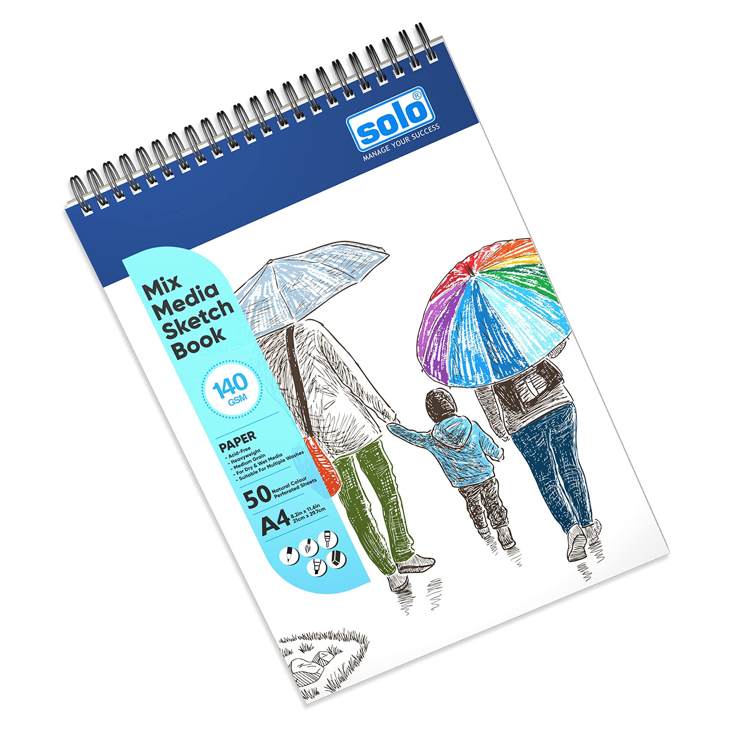 SOLO Mixed Media sketchbook A4 Natural Shade Spiral-Bound 140 GSM Acid Free 100 Pages/50 Sheets Drawing Book for Wet & Dry Media like Art Marker, Watercolor, Acrylic, Pastel, Charcoal (Potrait, Design2) (B08X4DSFR2) Amazon Price History, Amazon Price Tracker