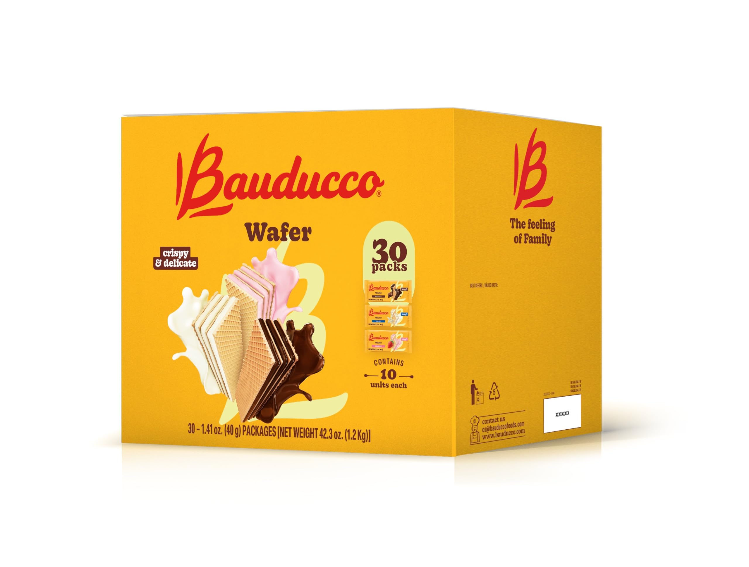 Bauducco Wafer Single-Serve Box – Crispy Wafers in Chocolate, Vanilla, and Strawberry Flavors, 42.3 oz (30-Pack)