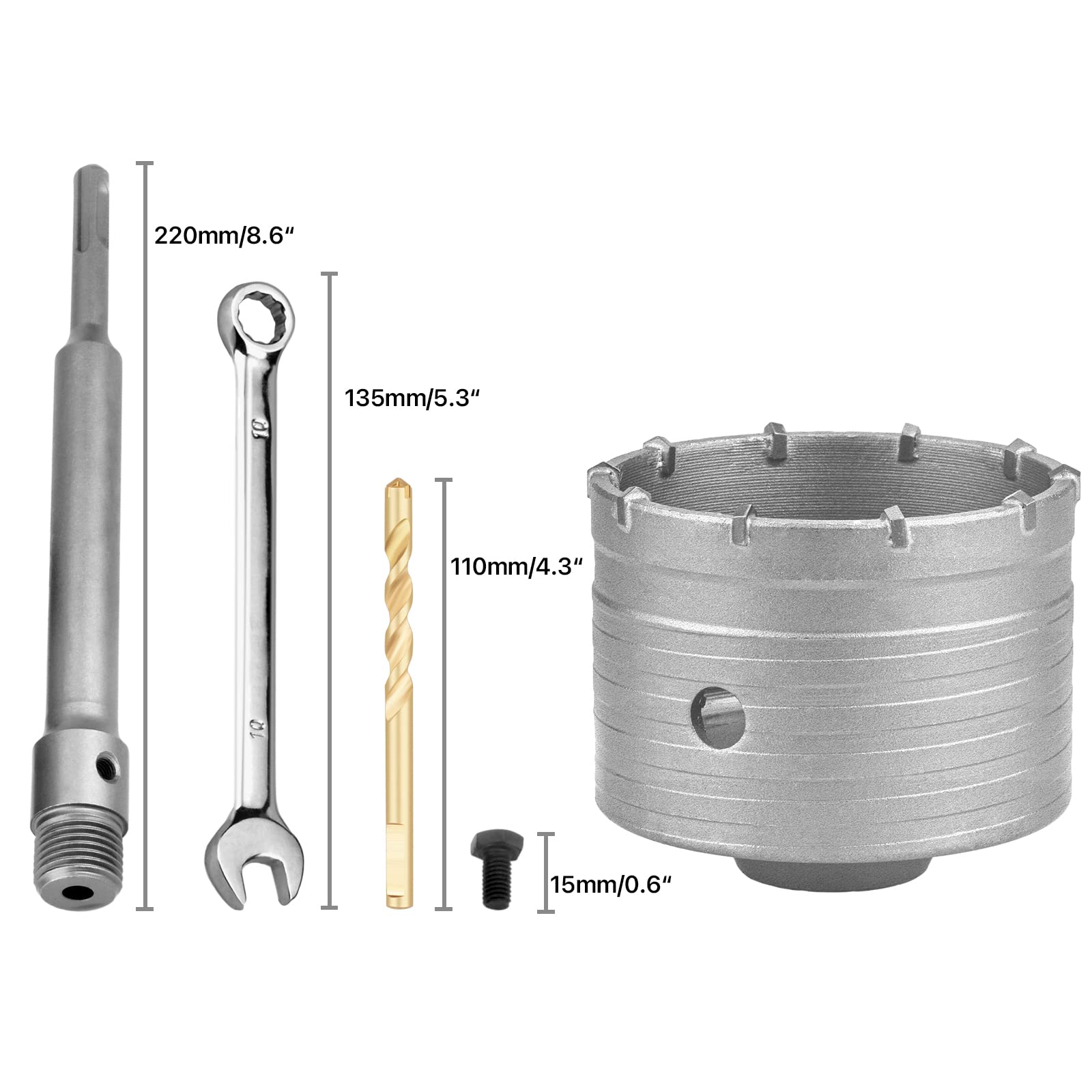Set di punte a corona da 30 mm con adattatore SDS plus 110 mm e punta di centraggio 8x110 mm, punta a corona per presa per muratura e calcestruzzo Set di punte a corona da 30 mm con adattatore SDS plus 110 mm e punta di centraggio 8x110 mm, punta a corona per presa per muratura e calcestruzzo