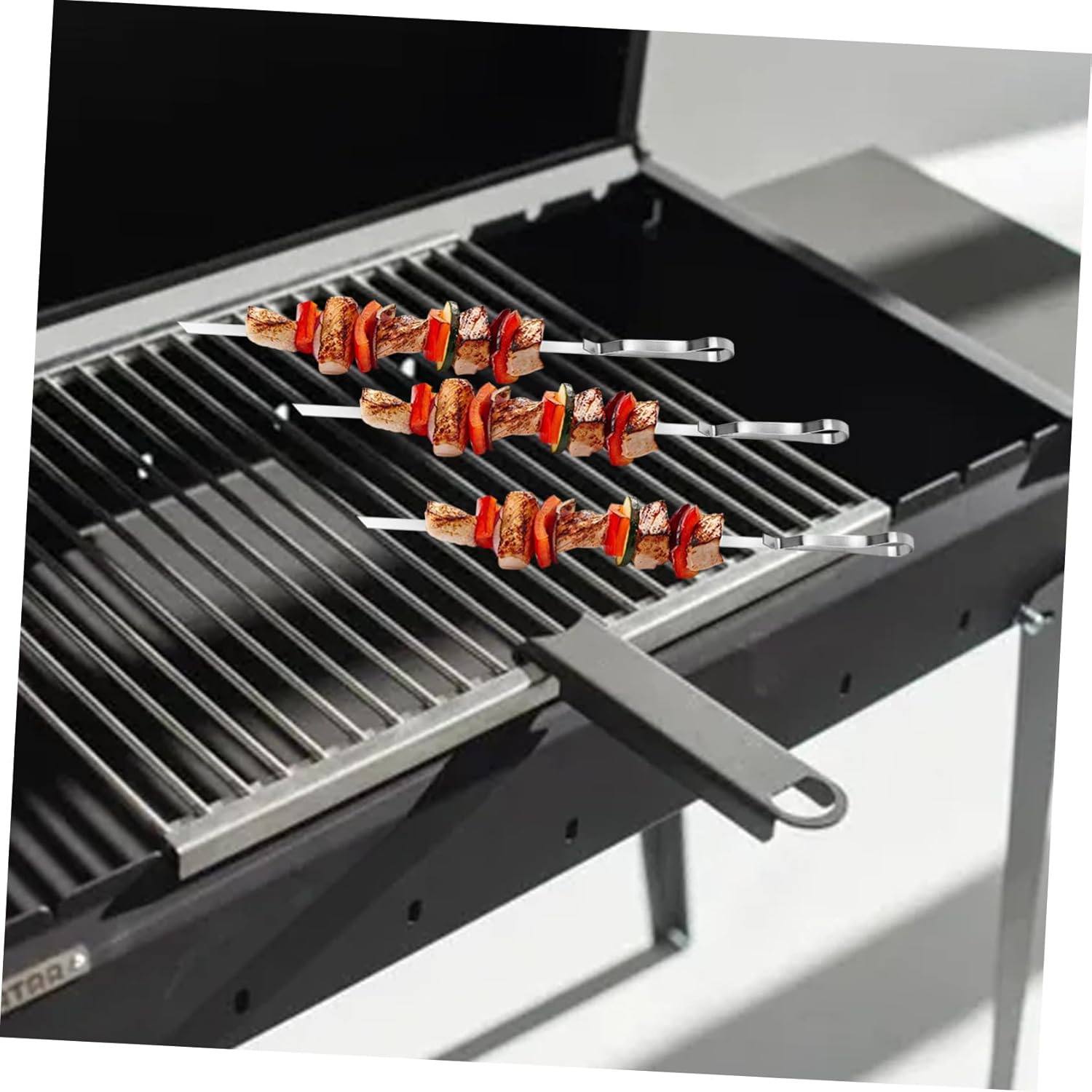 Stainless Steel Bbq Skewers with Base Non-slip Meat Skewers for Outdoor Barbecue Camping Picnic Easy Threading Kebab Grill Tools