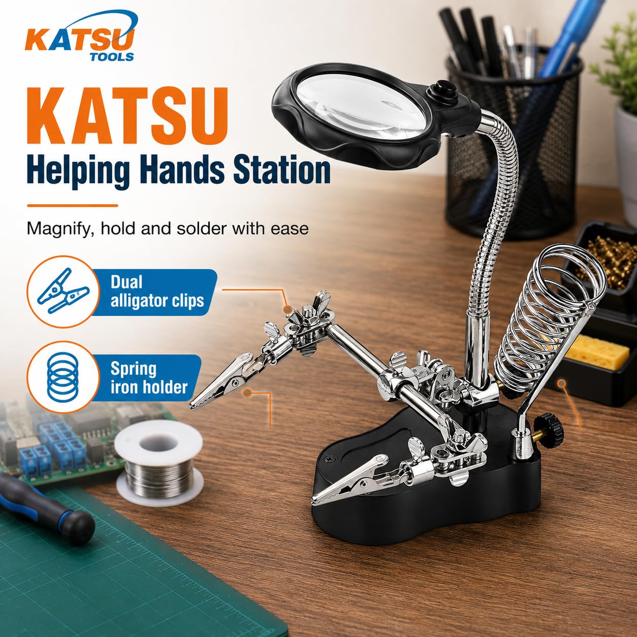 KATSU Lente d'Ingrandimento per Saldatura con Lampada a LED Terza Mano con Lente d'Ingrandimento, Che Aiuta Le Mani con Clip Lente d'Ingrandimento 3.5X 12X Dispositivi di Tenuta per Saldatura con Clip a Coccodrillo per Lavori di Riparazione di Assemblaggi