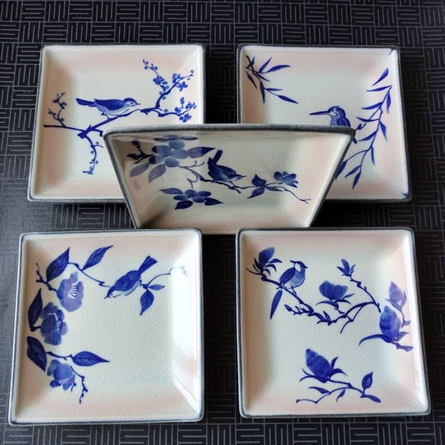八角形の花と鳥模様の皿2枚 Amazon.co.jp: たち吉 風雅 角銘々皿 貫入陶器 花と鳥柄