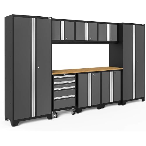NewAge Products Gray Bold Series 9PC Garage Cabinetry Set · 24-Gauge Steel · Fully Welded · 132" W x 18" D x 76.75" H, 50408