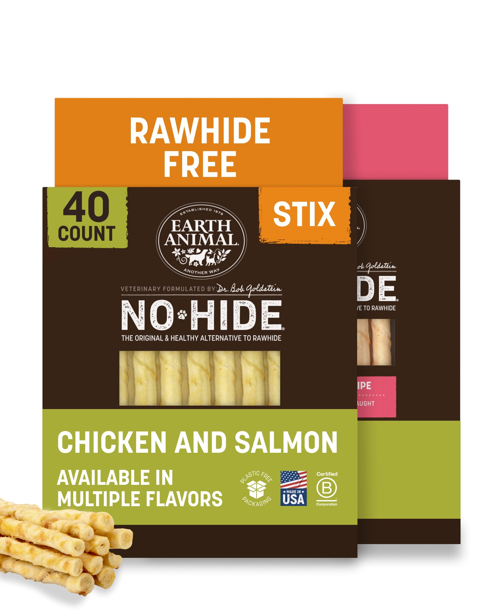 Earth Animal No Hide Stix - Small Dog Chews 40 Count Chicken &amp; Salmon