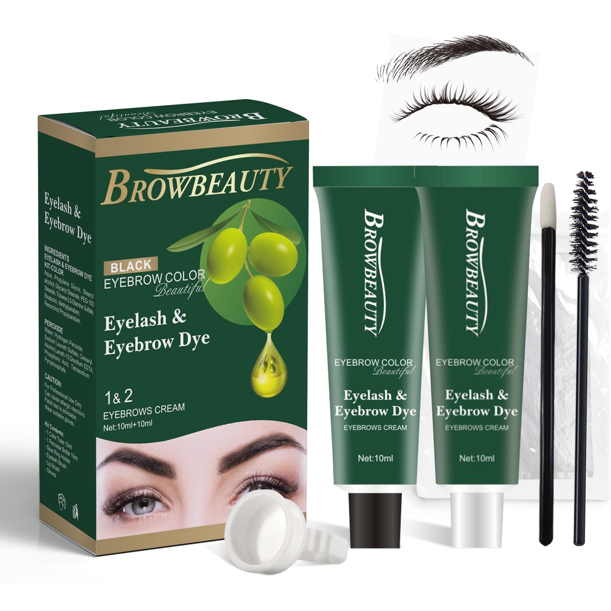 Lash & Brow Color Kit with Olive Oil – Safe, Long-Lasting Coloring for Natural Fuller Brows & Lashes, Gentle on Skin, Easy DIY Salon-Quality Results at Home (Black)