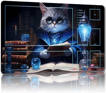 Playmat for MTG with Free Storage Bags Game Mat 24 x 14 inches TCG and Board Game Mats for Cards Cat 6-Auxiliary Combat