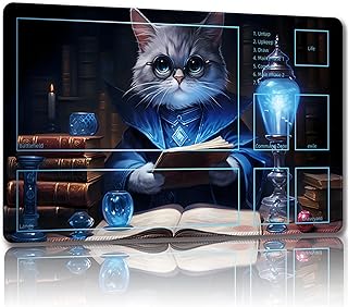Malqiqi Playmat for MTG, with Free Storage Bags,Game Mat 24 x 14 inches, TCG and Board Game Mat for Cards,Mousepad Desk Mats (Cat 6-Auxiliary Combat)