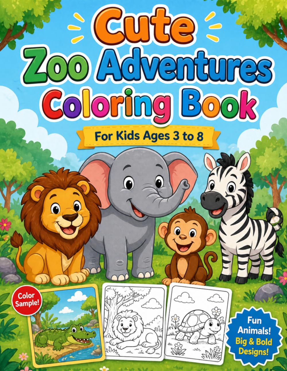 Cute Zoo Adventures Coloring Book for Kids 3–8: Easy and Fun Animal Coloring Pages with Bold Lines