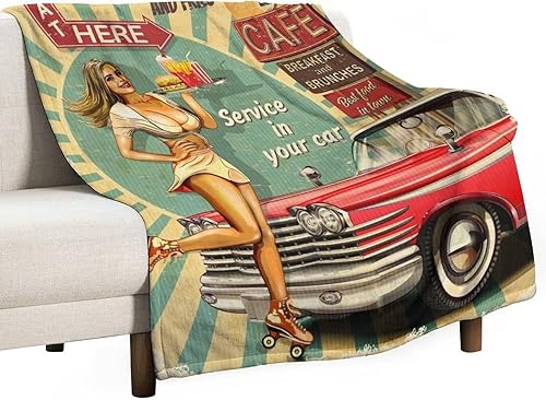 Miniatura 78 de Manta clásica retro para automóvil, diseño clásico de automóvil clásico americano, diseño de motocicleta, manta de franela súper suave para cama y