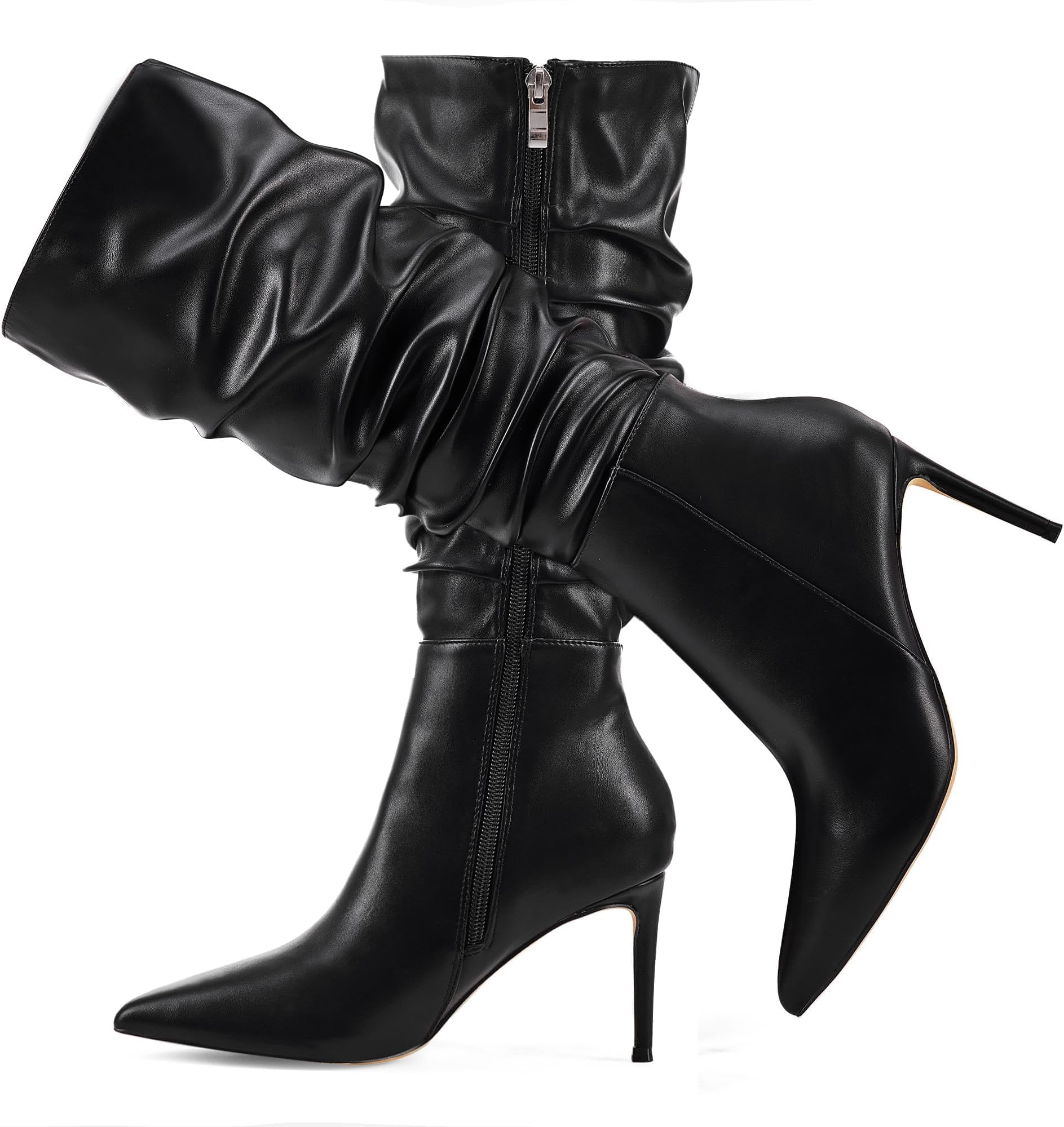 Women's Mid Calf Boots Pointed Toe Tall Boots 3 In Stiletto High Heel Sexy Long Boots Side Zipper Fashion Dress Shoes