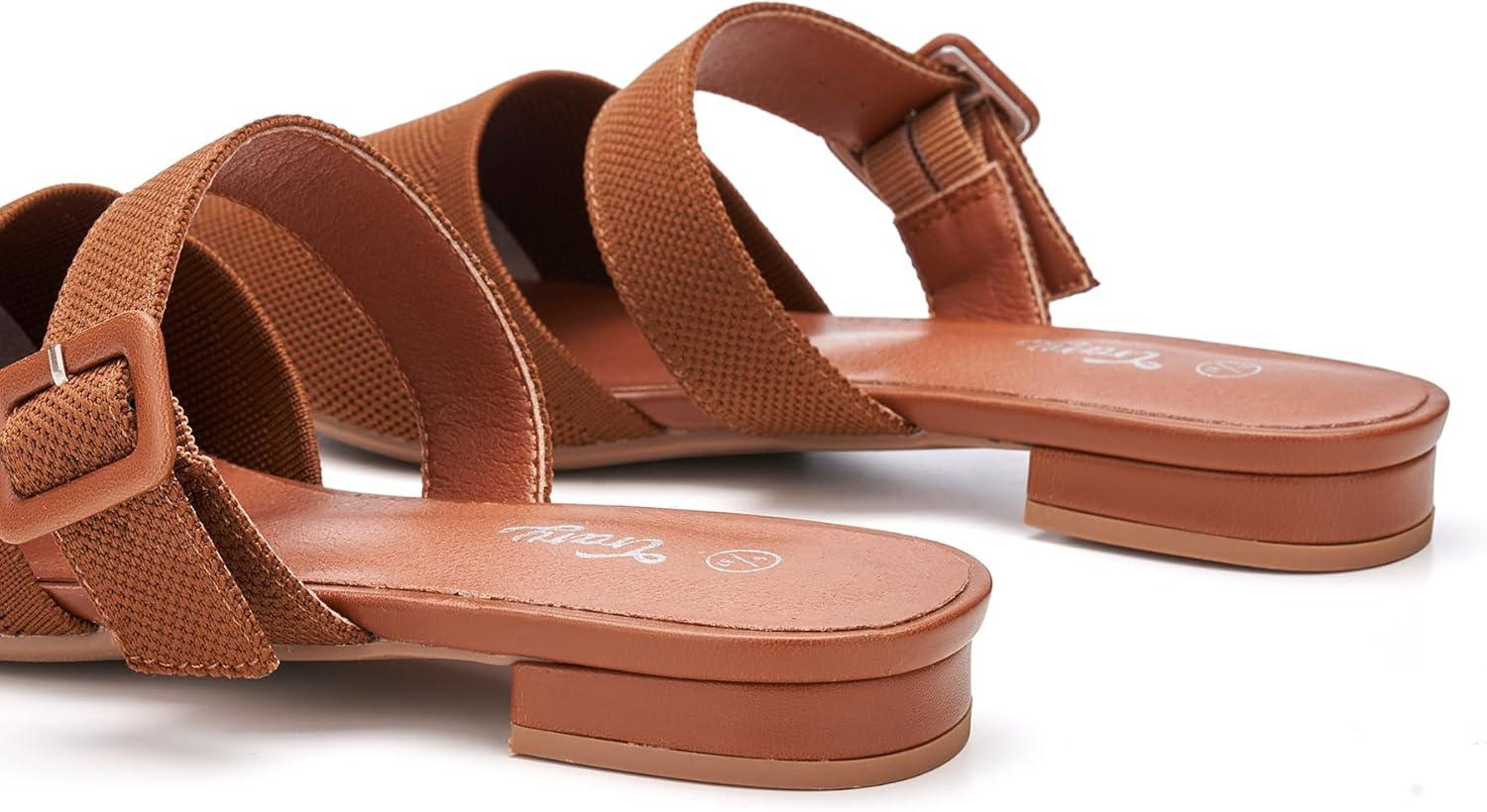 Trary Mules for Women Pointed Toe Knit Womens Flats Adjustable Strap Slip On Dressy Casual Spring Shoes Comfortable Breathable Fashion Backless Summer Loafers