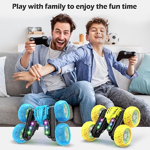 Miniatura 7 de Auto de control remoto 4WD, 360 giros giratorios de 2.4 GHz con luces de rueda, faros, efecto degradado y efectos de personajes luminosos, juguetes