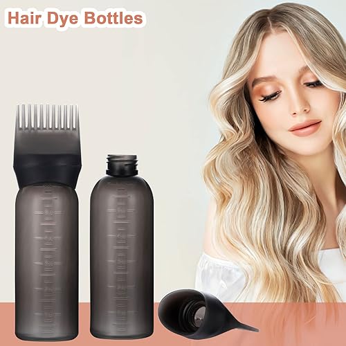 Miniatura 5 de Yebeauty Botella aplicadora de peine de raíz, paquete de 2 botellas de tinte para el cabello de 6 onzas con escala graduada, negro transparente
