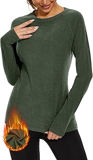 WOWENY Thermal Shirts for Women Base Layer Soft Fleece Lined Long Sleeve Top Thermal Underwear Winter Cold Weather