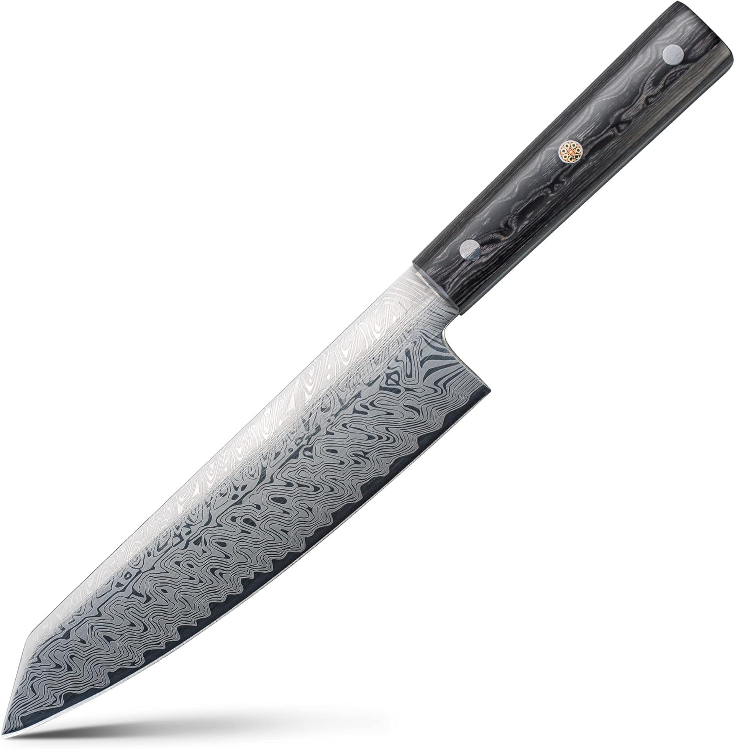 ALLWIN-HOUSEWARE W Beauty German High Carbon Stainless Steel Chef Knife with Laser Pattern, 8 Inch Color Wood Handle Gyutou Knife, 3D Black