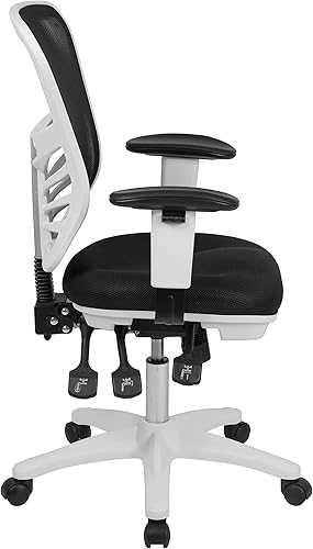 Miniatura 6 de Flash Furniture Nicholas - Silla de oficina ejecutiva, ergonómica y giratoria, multifuncional, malla negra con brazos ajustables y estructura blanca