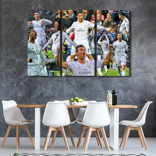 Miniatura 158 de TISHIRON 3 paneles CR7 Cristiano Ronaldo - Póster en lienzo para decoración de pared, pelota deportiva, casa moderna, para club, arena, sala