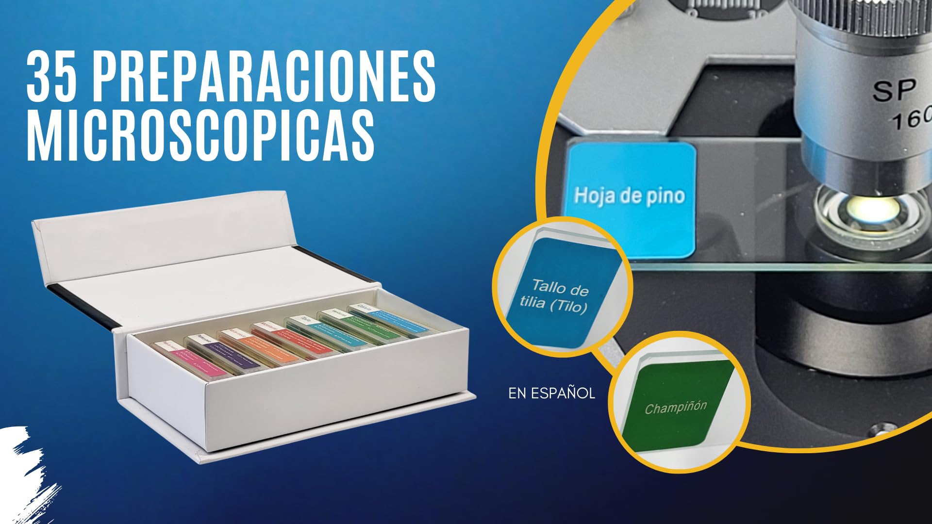 35 Muestras Preparadas para Microscopio en Español: Explora el Mundo Microscópico con Plantas, Animales e Insectos. Ideal para Estudiantes y Adultos.