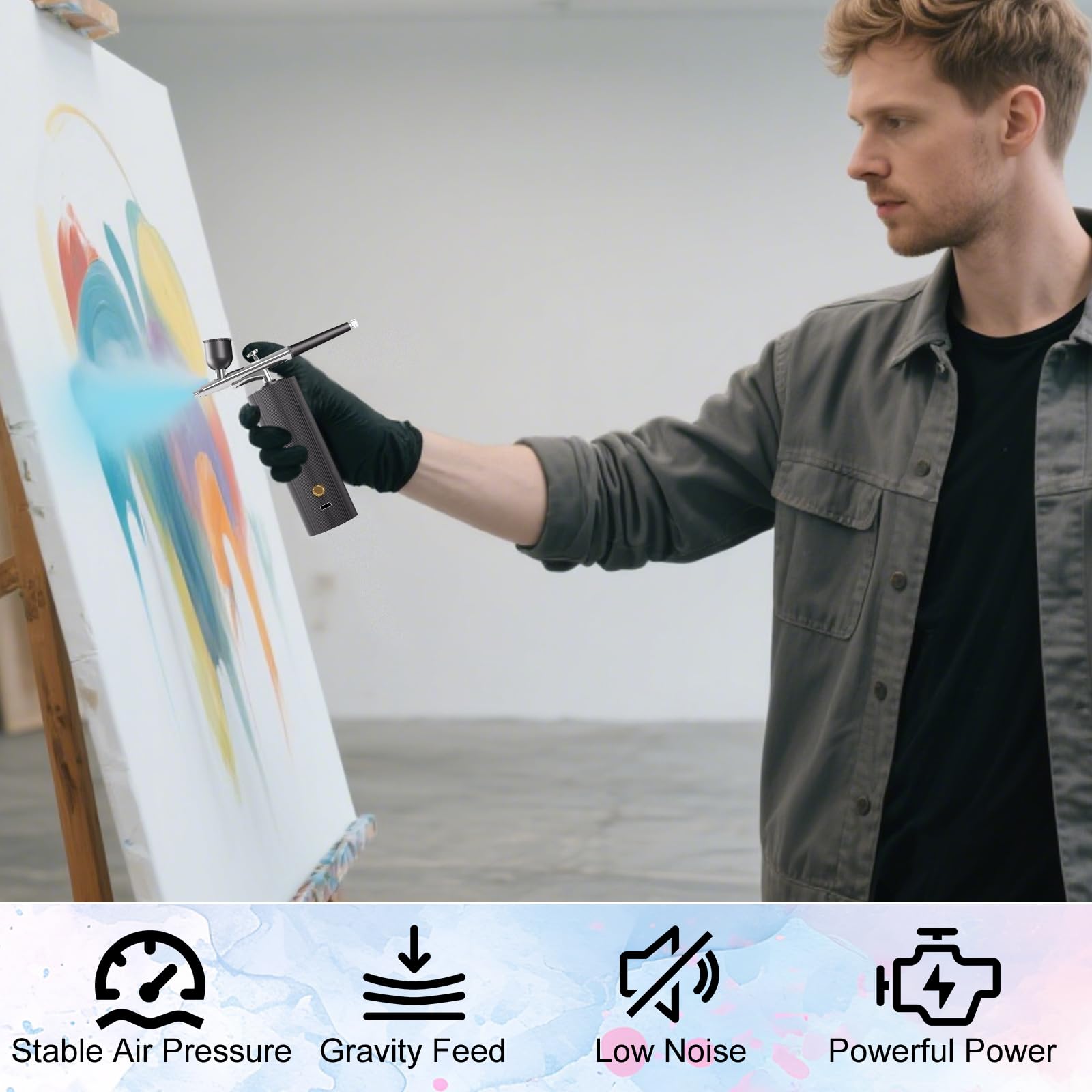 OBEST Juego de aerógrafo con compresor, tipo C recargable, juego de aerógrafo de alta presión con boquilla de 0,3 mm y juego de cepillos de limpieza para graffiti, pintura, arte de uñas, maquillaje
