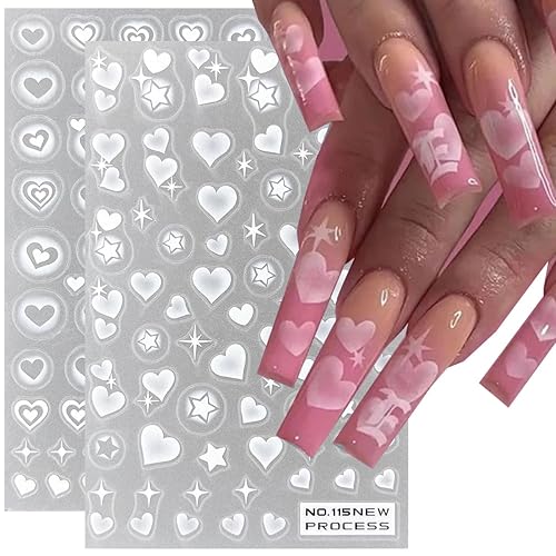 Miniatura 3 de 6 hojas de calcomanías de uñas translúcidas con forma de corazón de estrella, suministros de arte de uñas autoadhesivas 3D, calcomanías de uñas