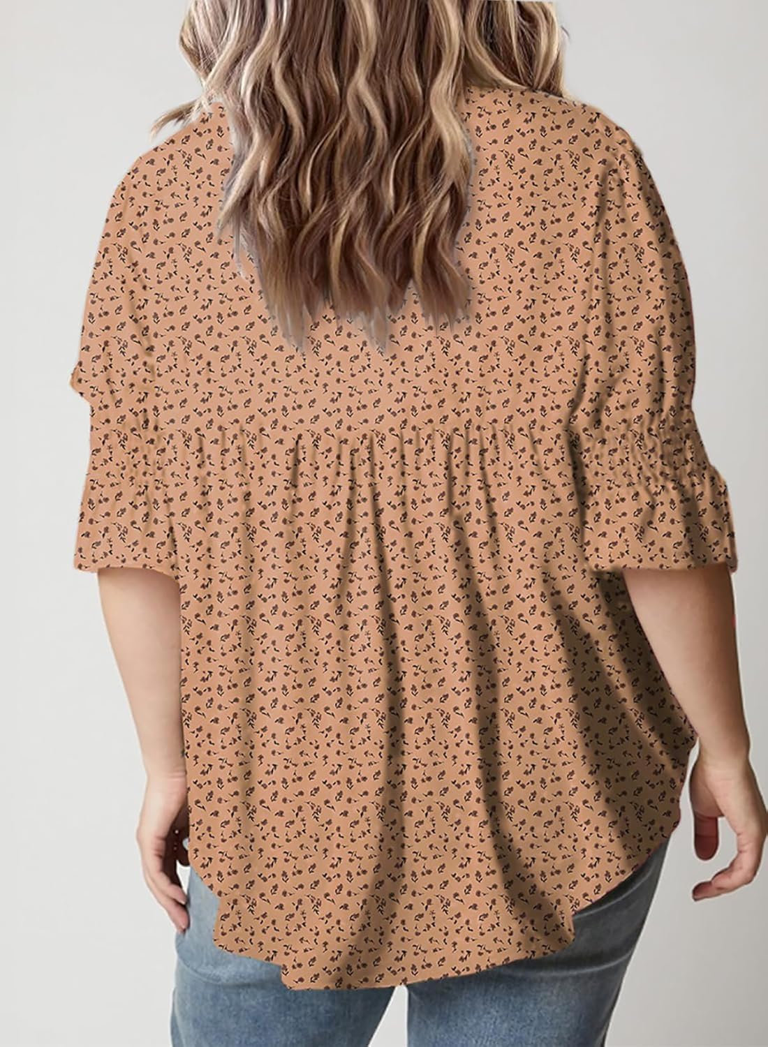 Plus Size Womens Boho Floral Print Blouses V Neck Ruffle Flowy Short Sleeve Shirts Babydoll Summer Tunic Tops - Image 2