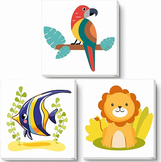 Hiolife Paint by Numbers for Kids & Beginner , DIY Acrylic Painting Gift Kits - 8 x 8 inch 3 Pack ( Wooden Framed )