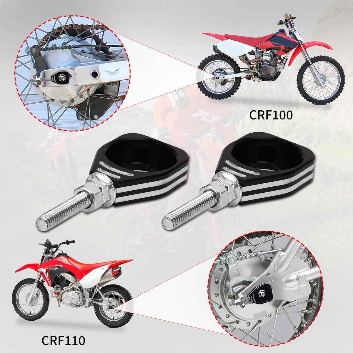 Rear Chain Adjuster, Motorcycle Billet Rear Axle Blocks Swingarm Spool Tensioner Tension Swingarm Spool Tensioner Chain Adjuster Accessories For Honda Crf110 2013-2024 XR80 XR70(Black)